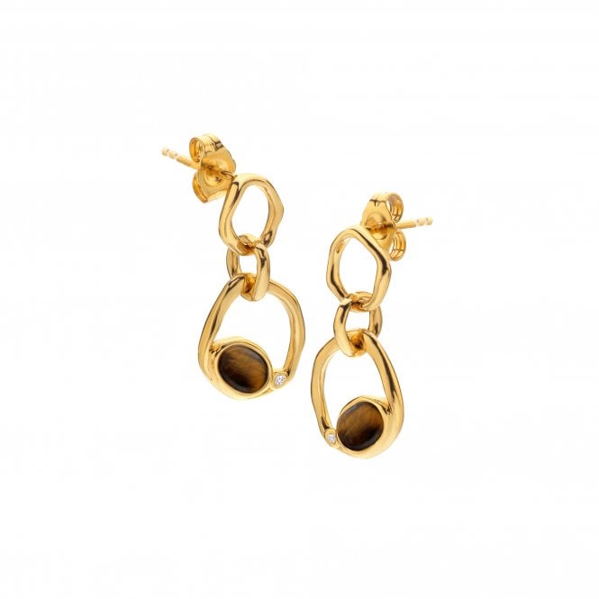 hot diamonds HDXGEM Offset Earrings - Tigers Eye