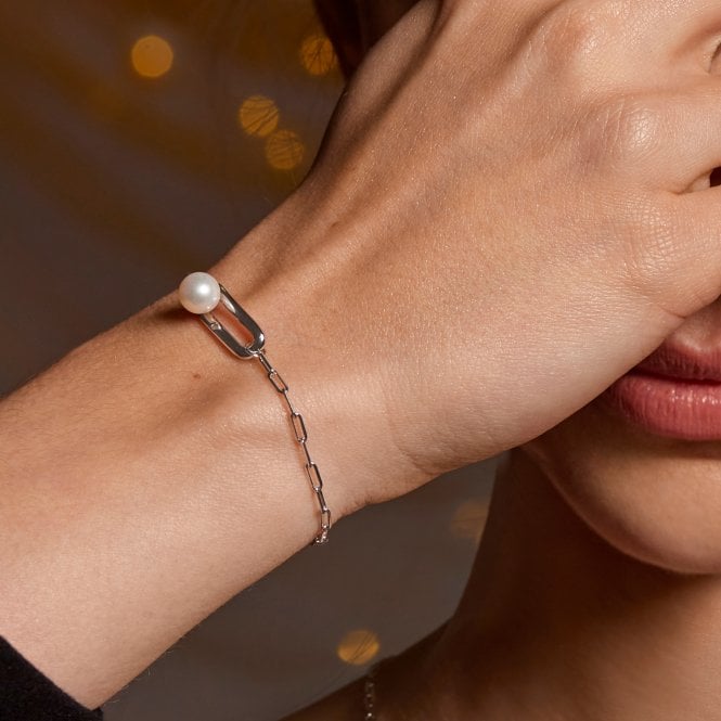 Hot Diamonds Linked Paperclip Pearl Bracelet