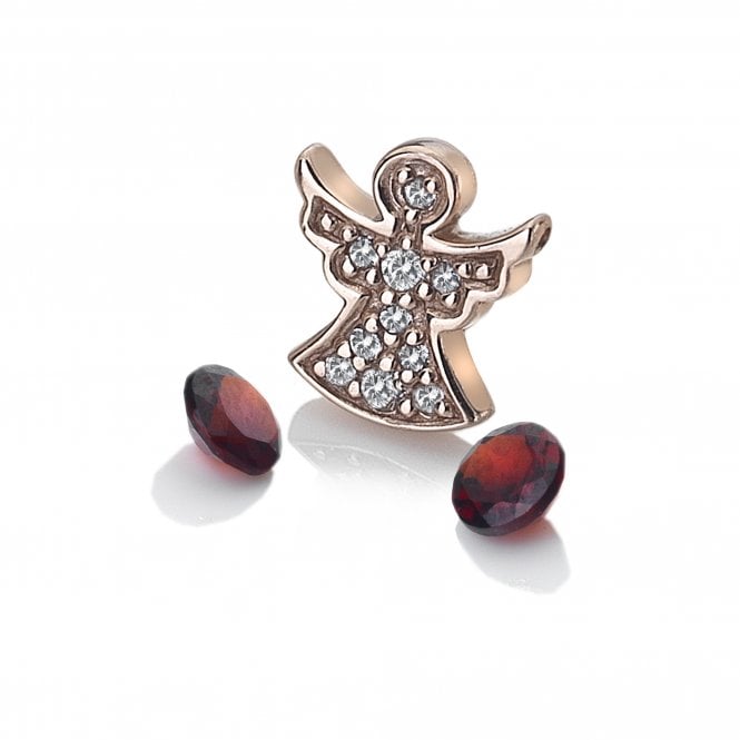 hot diamonds Rose Gold Plate Angel Charm with Garnet Stones