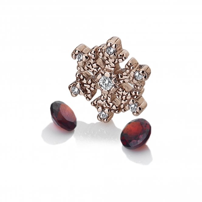 hot diamonds Rose Gold Plate Snowflake Charm with Garnet Stones