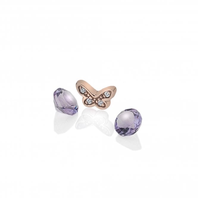 hot diamonds Rose Gold Plated Sterling Silver Butterfly with Amethyst Cabochons