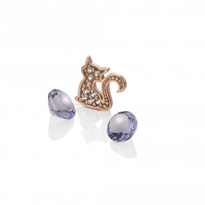 hot diamonds Rose Gold Plated Sterling Silver Cat with Amethyst Cabochons