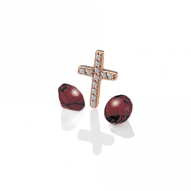hot diamonds Rose Gold Plated Sterling Silver Cross with Garnet Cabochons
