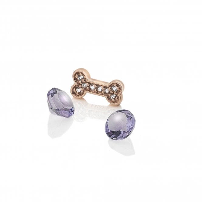 hot diamonds Rose Gold Plated Sterling Silver Dog Bone with Amethyst Cabochons