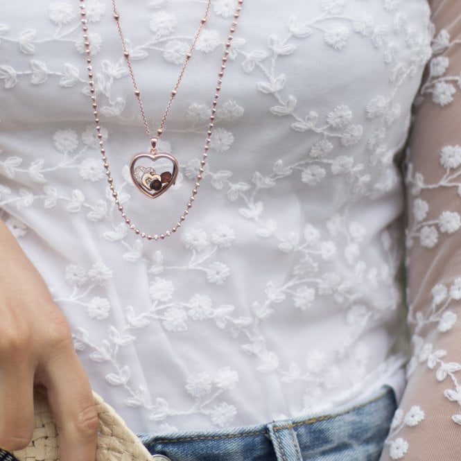 Hot Diamonds Rose Gold Plated Sterling Silver Double Heart With Garnet Cabochons