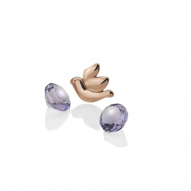 hot diamonds Rose Gold Plated Sterling Silver Dove with Amethyst Cabochons