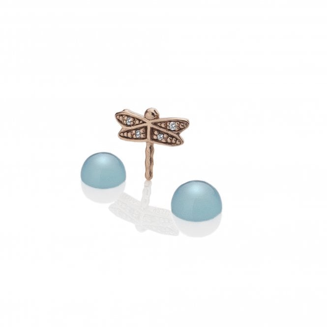 hot diamonds Rose Gold Plated Sterling Silver Dragonfly with Blue Agate Cabochons
