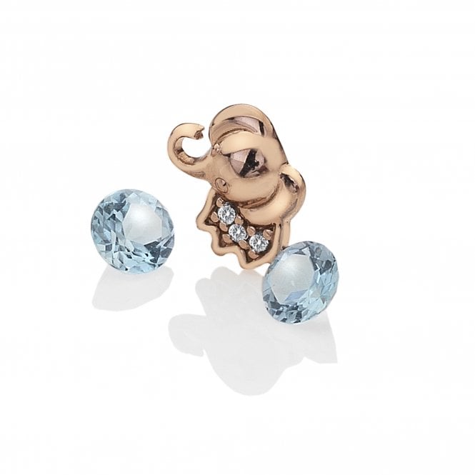 hot diamonds Rose Gold Plated Sterling Silver Elephant with Blue Topaz Cabochons