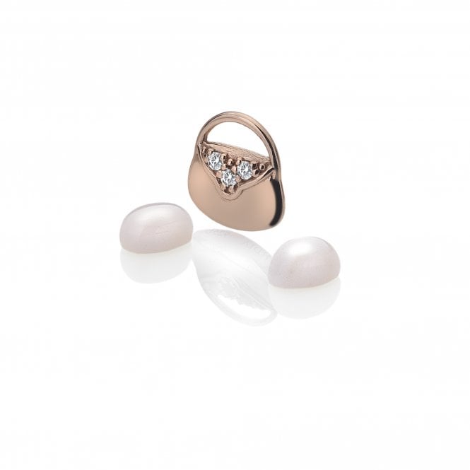 hot diamonds Rose Gold Plated Sterling Silver Handbag Charm with Rose Quartz Cabochons