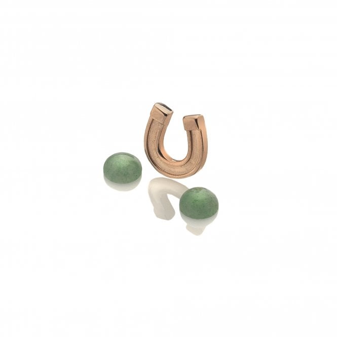 hot diamonds Rose Gold Plated Sterling Silver Horseshoe Charm with Green Aventurine Cabochons