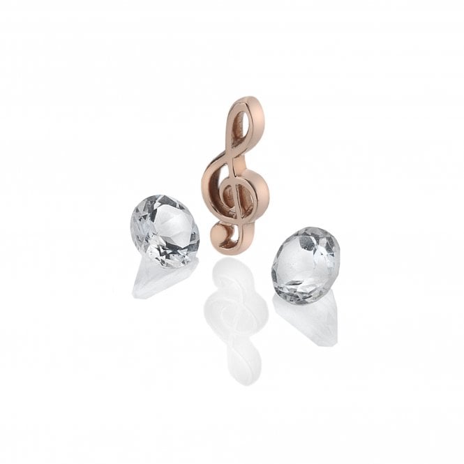 hot diamonds Rose Gold Plated Sterling Silver Treble Clef Charm with White Topaz Cabochons