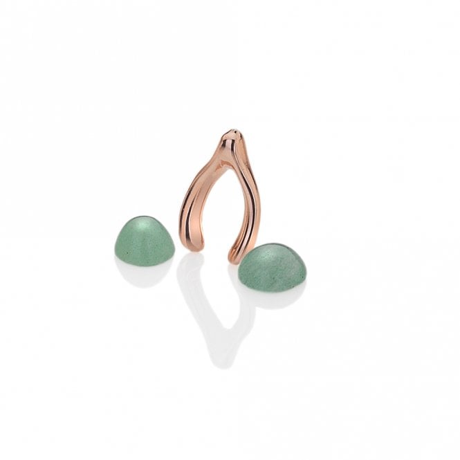 hot diamonds Rose Gold Plated Sterling Silver Wishbone with Green Aventurine Cabochons