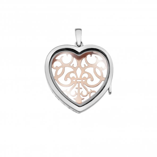 Hot Diamonds Sterling Silver And Rose Gold Medium Filigree Heart Locket