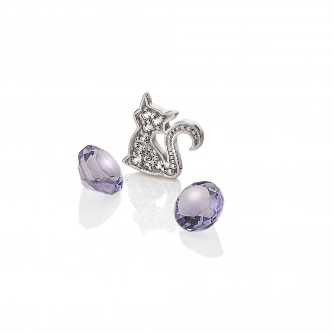 hot diamonds Sterling Silver Cat with Amethyst Cabochons