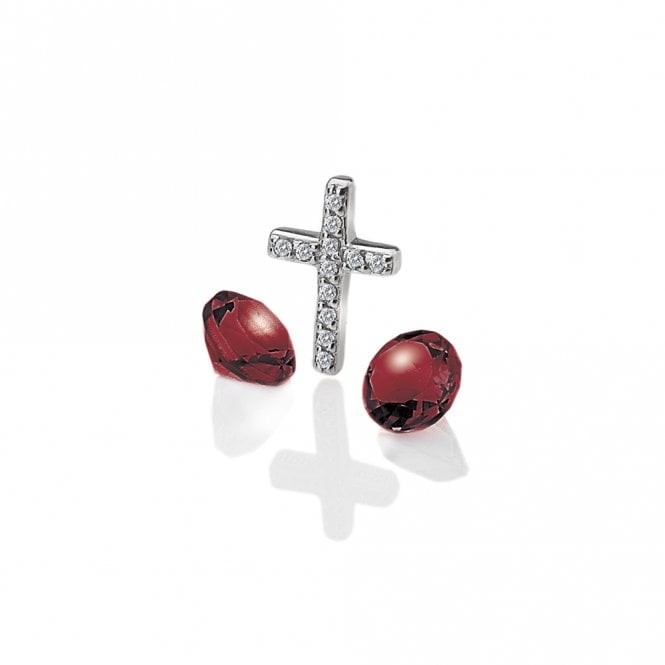 hot diamonds Sterling Silver Cross with Garnet Cabochons