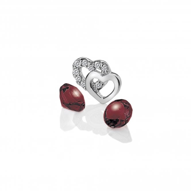hot diamonds Sterling Silver Double Heart with Garnet Cabochons