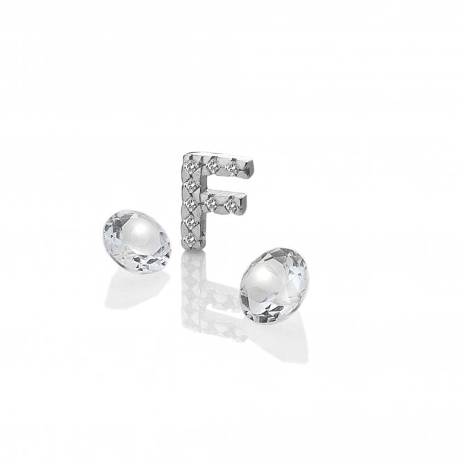 hot diamonds Sterling Silver Letter 'F' with White Topaz Cabochons