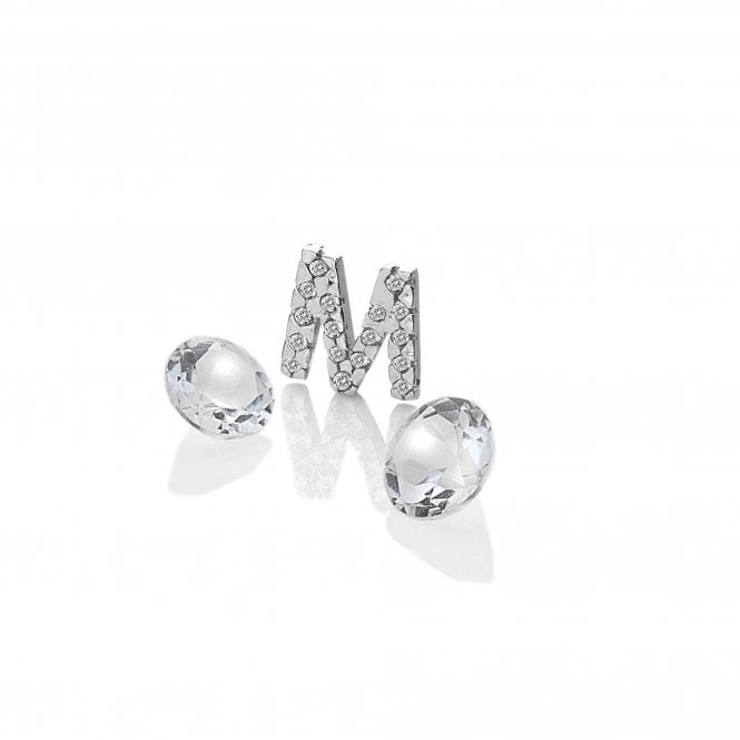 hot diamonds Sterling Silver Letter 'M' with White Topaz Cabochons