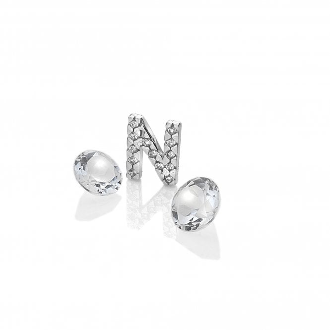 hot diamonds Sterling Silver Letter 'N' with White Topaz Cabochons