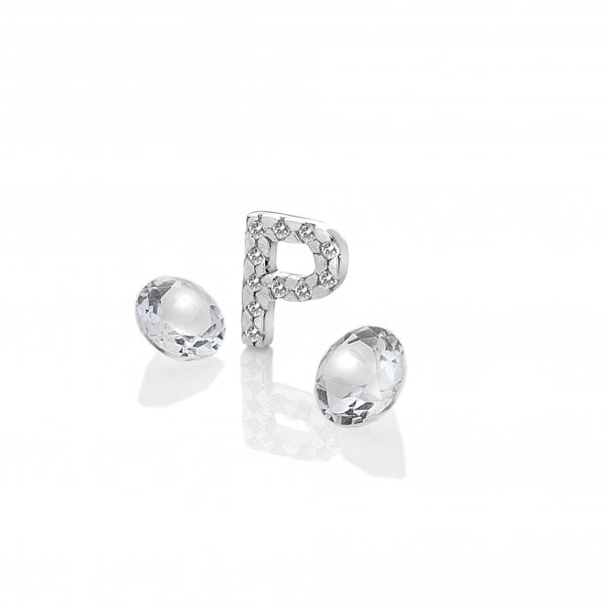 hot diamonds Sterling Silver Letter 'P' with White Topaz Cabochons