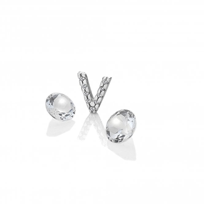 hot diamonds Sterling Silver Letter 'V' with White Topaz Cabochons