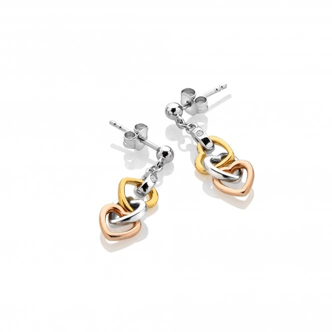 hot diamonds Trio Triple Heart Earrings - Gold Plated