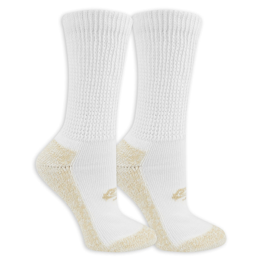 hot sox Copper Sole Women's Non-Binding Crew Socks 2 Pair Pack White