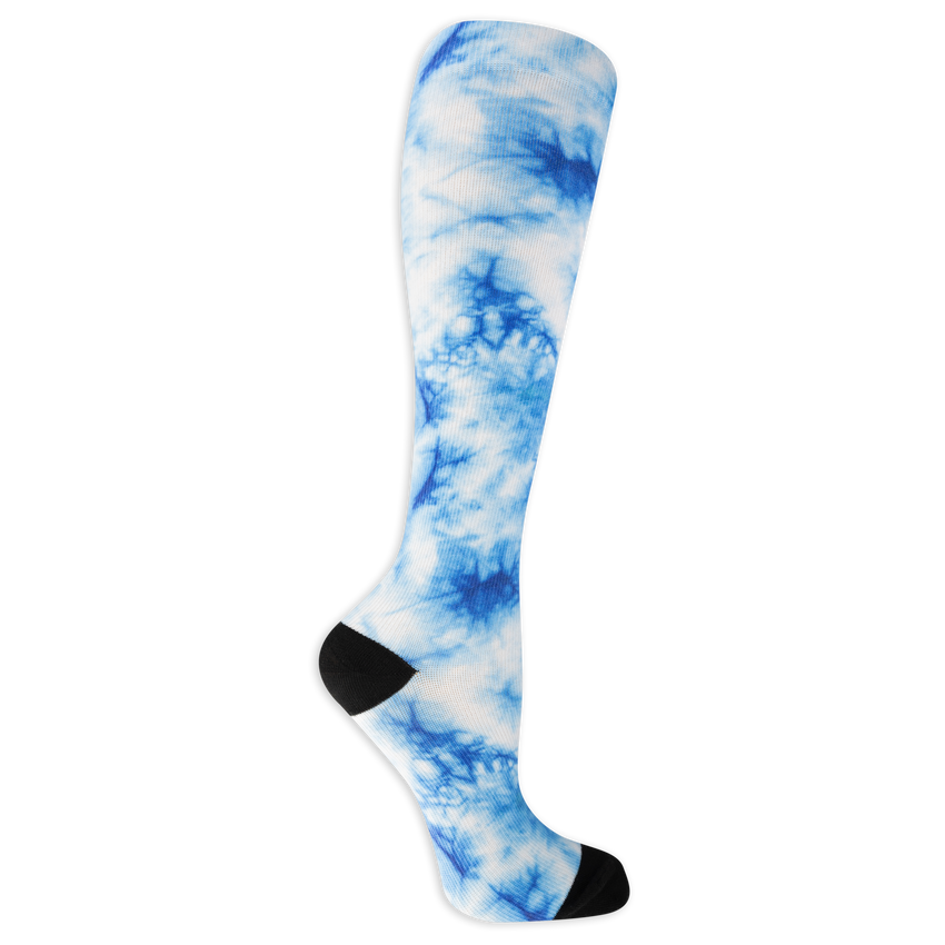 hot sox Dr. Scholl's Women's Graduated Compression Watercolor Print Knee High Socks 1 Pair Pack - Light Compression Sophisticated Style Blue Assorted