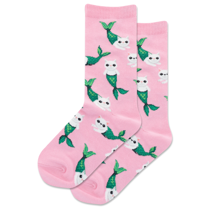 hot sox HOTSOX Kid's Mermaid Cat Crew Socks Pink