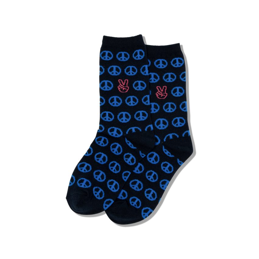hot sox HOTSOX Kid's Peace Signs Crew Socks Navy