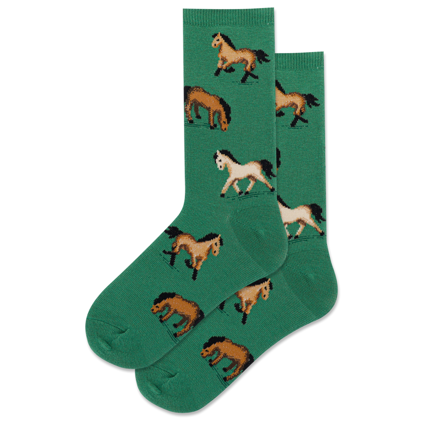 hot sox HOTSOX Kids' Horses Crew Socks Dark Green