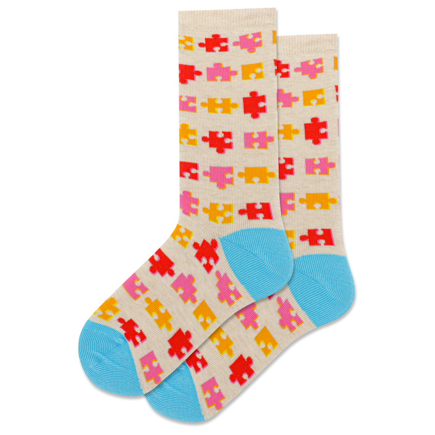 hot sox HOTSOX Kids' Puzzle Pieces Crew Socks White