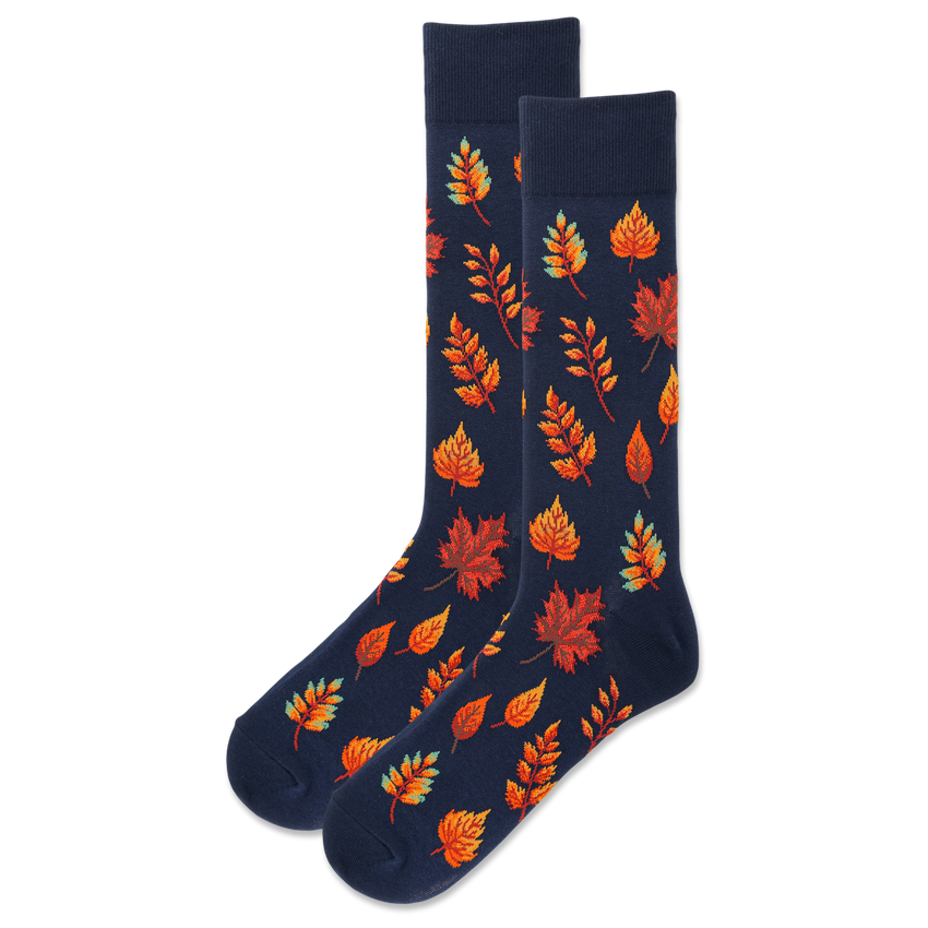 hot sox HOTSOX Men's Autumn Leaves Crew Socks NAVY