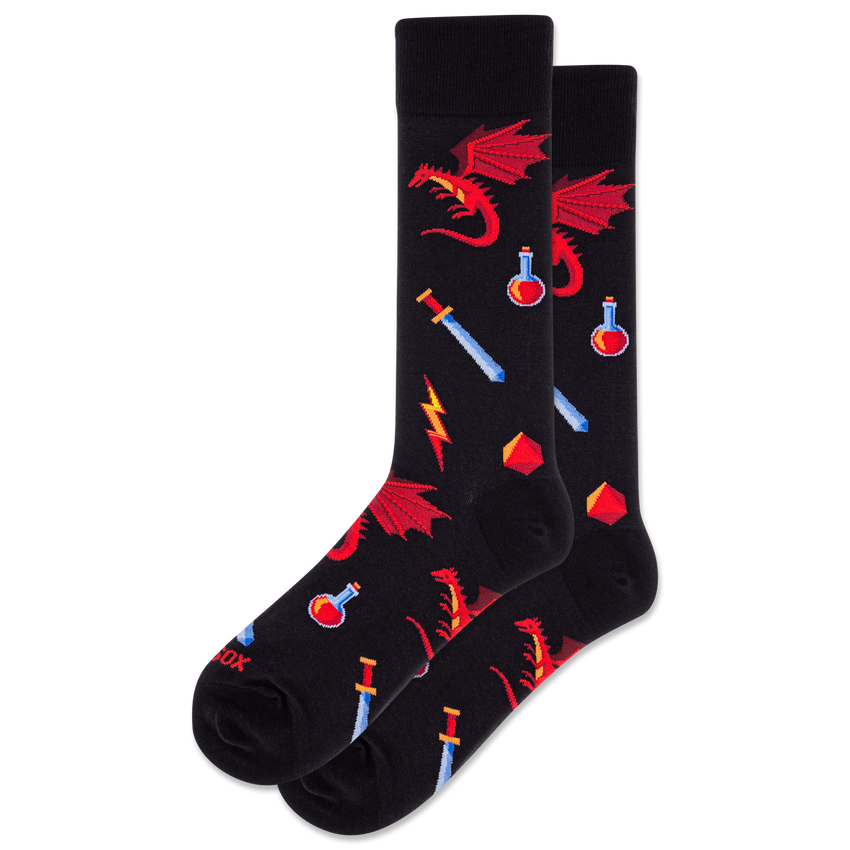 hot sox HOTSOX Men's Dragon Crew Socks Black