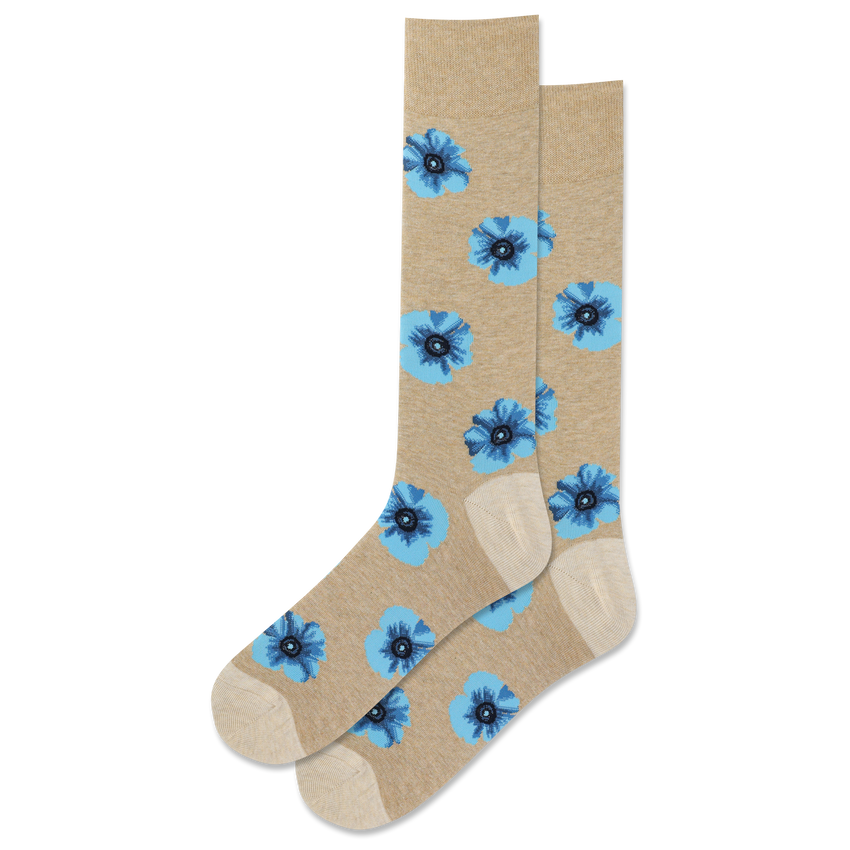 hot sox HOTSOX Men's Floral Crew Socks Tan