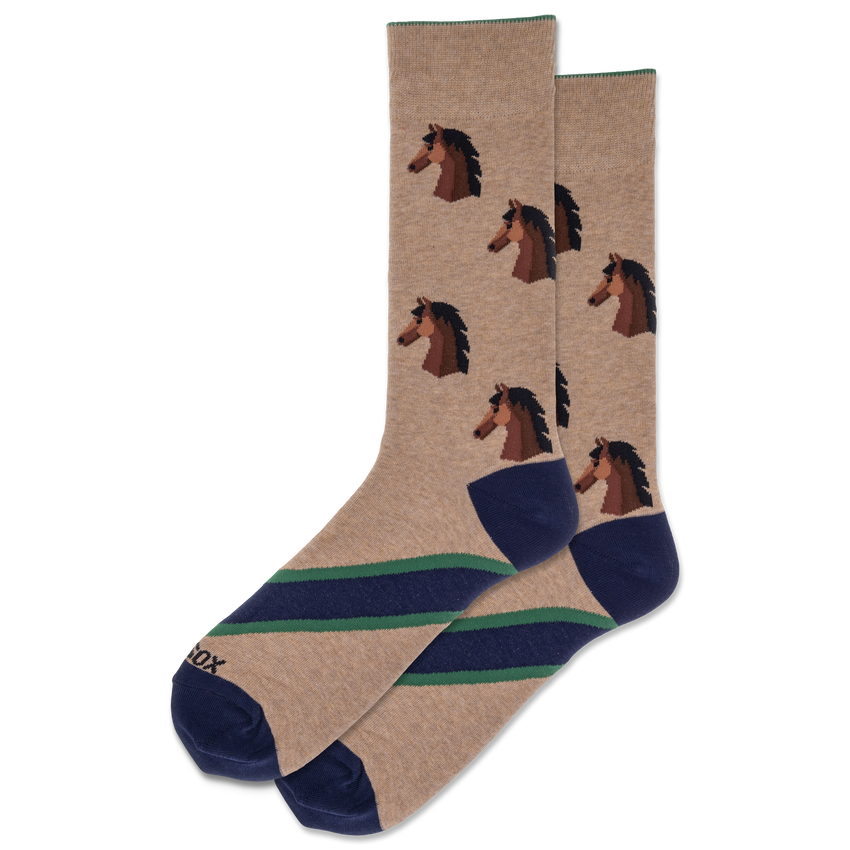 hot sox HOTSOX Men's Horse Head Crew Socks Beige