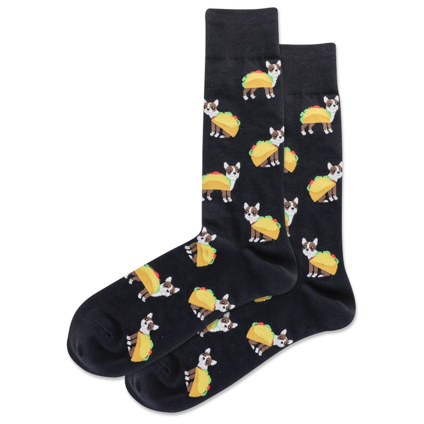 hot sox HOTSOX Men's Taco Terrier Crew Socks Black