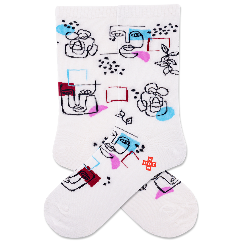 hot sox HOTSOX Women's Art Faces Crew Socks White
