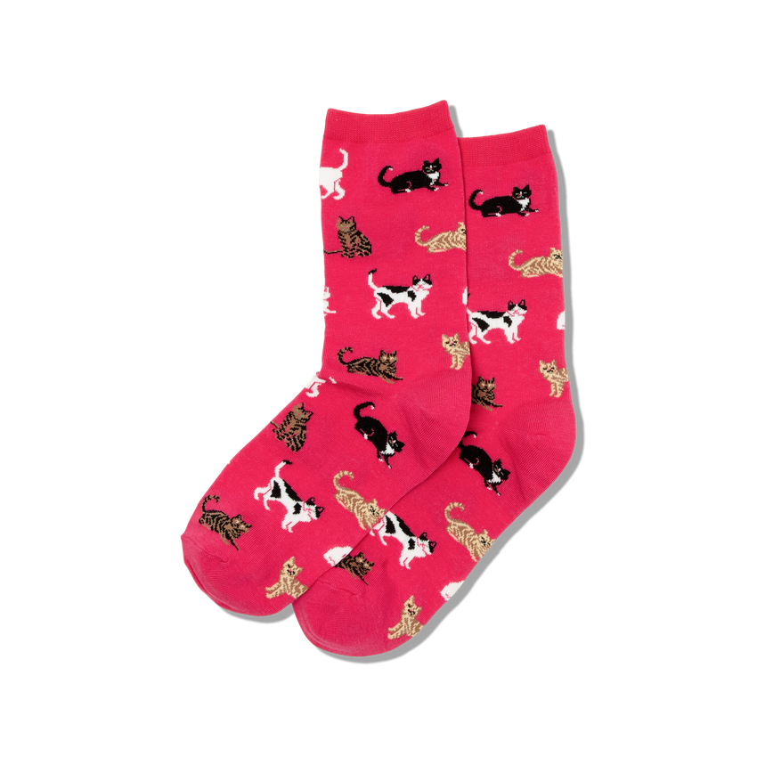 hot sox HOTSOX Women's Cats Crew Socks Hot Pink