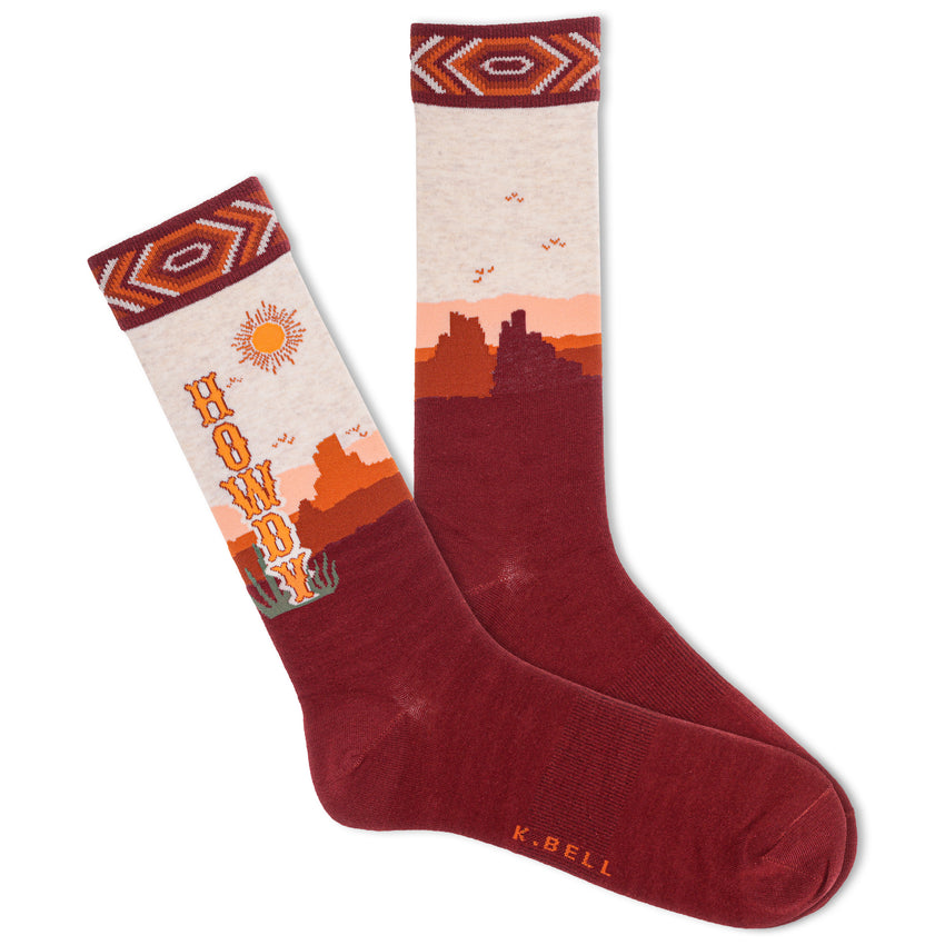 hot sox K.Bell Men's Howdy Crew Socks Brick