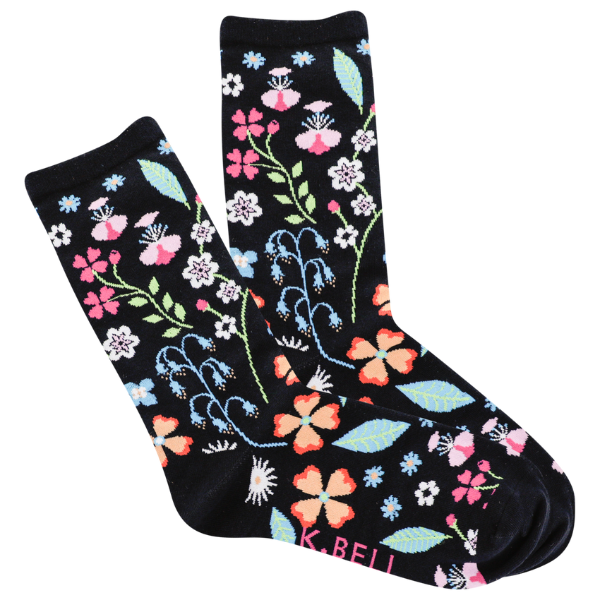 hot sox K.Bell Women's Floral Crew Socks BLACK