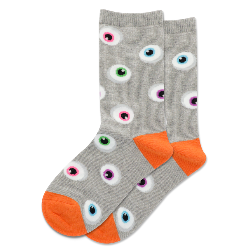 hot sox HOTSOX Kid's Eyeballs Crew Socks Grey Heather