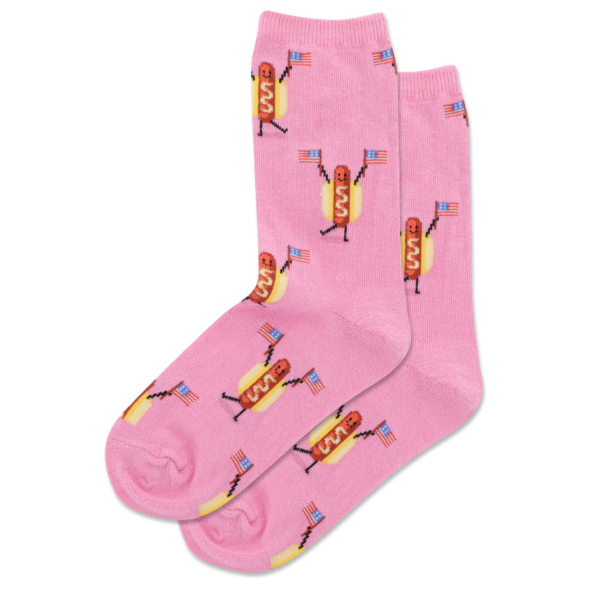 hot sox HOTSOX Kid's Fourth of July Hot Dog Crew Socks PINK