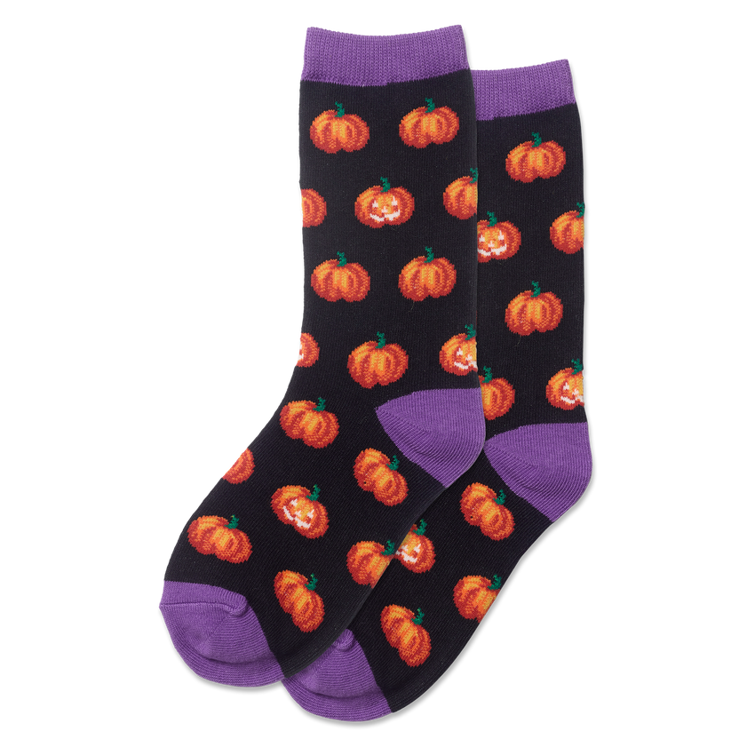 hot sox HOTSOX Kid's Glow In The Dark Pumpkins Crew Socks BLACK