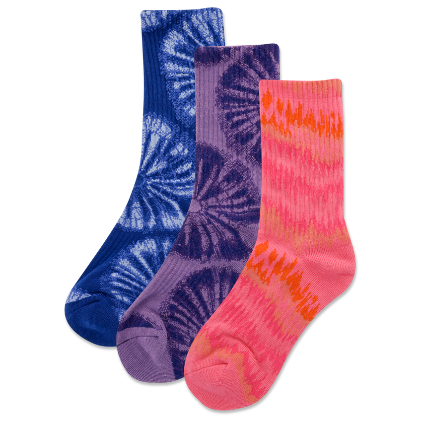 hot sox HOTSOX Kid's Knit Tie Dye 3 Pack Crew Socks Multi-Colored