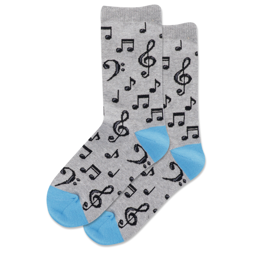 hot sox HOTSOX Kid's Musical Notes Crew Socks Grey Heather