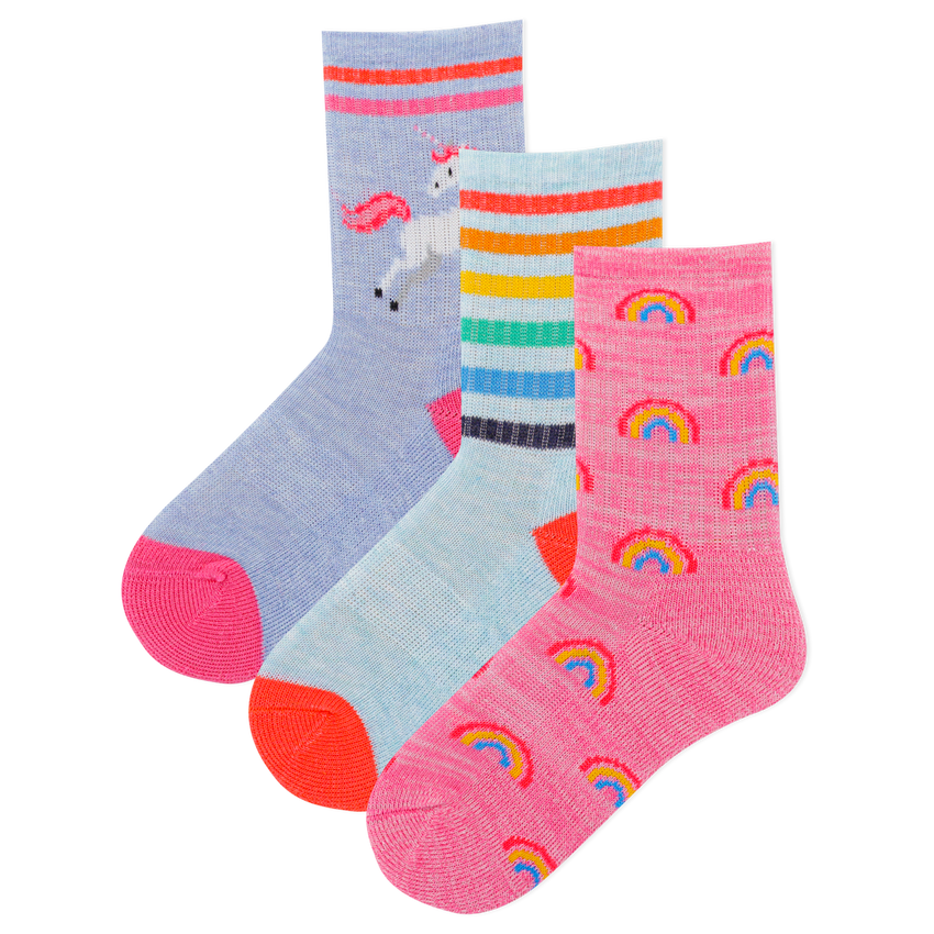 hot sox HOTSOX Kid's Rainbow Unicorn 3 Pack Crew Socks MULTICOLORED