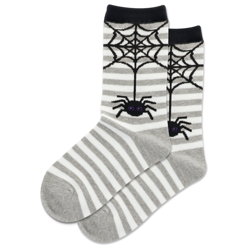 hot sox HOTSOX Kid's Spider Stripe Crew Socks Grey Heather