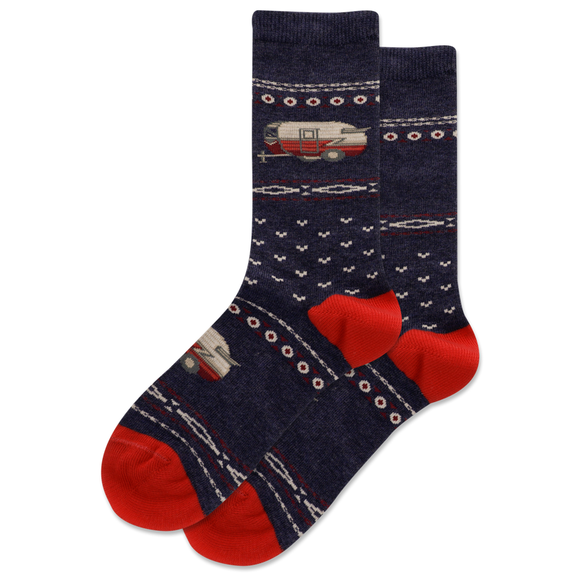 hot sox HOTSOX Kids' Camper Fair Isle Crew Socks Denim Heather
