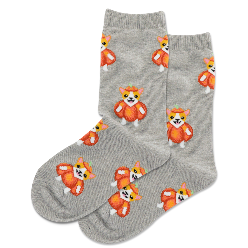 hot sox HOTSOX Kids' Pumpkin Corgi Crew Socks Grey Heather